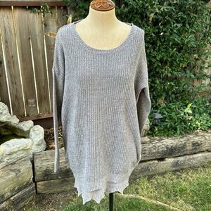 Forever 21 Oversized Women's Small Grey Boat Neck Layered Knit Sweaters